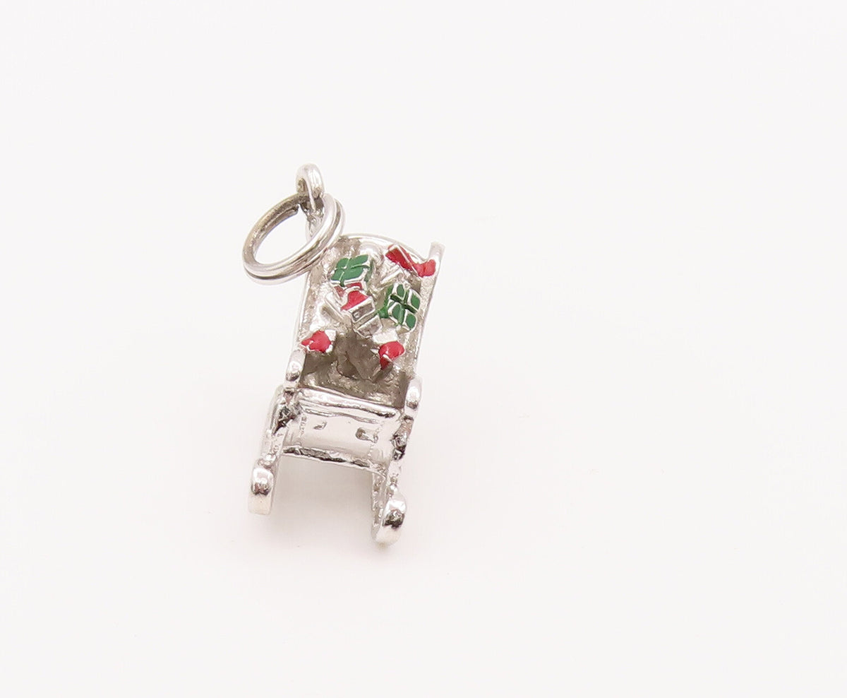 925 Sterling Silver Vintage Pendant DANECRAFT Enameled Carved Sleigh  PT23003