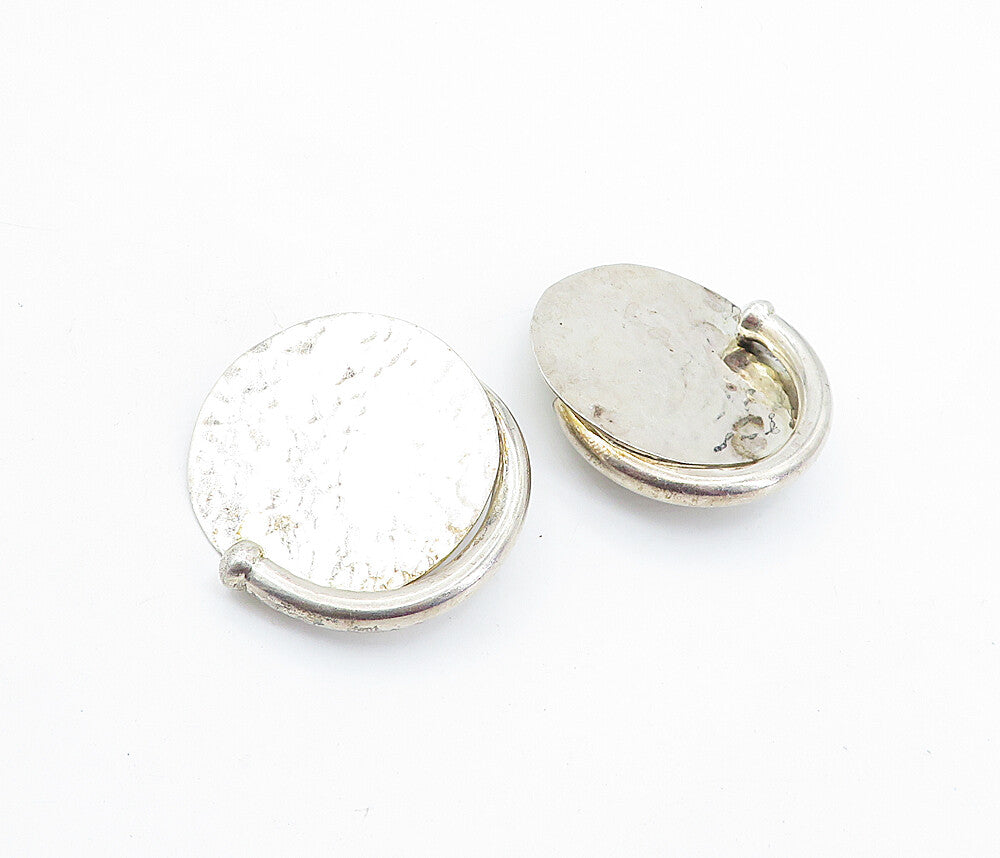 MEXICO 925 Sterling Silver Vintage Modernist Hammered Non Pierce Earrings EG2875