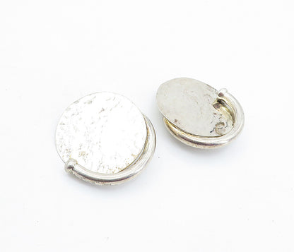 MEXICO 925 Sterling Silver Vintage Modernist Hammered Non Pierce Earrings EG2875