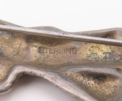 925 Sterling Silver  Vintage Antique Man With Flower Pot Brooch Pin  BP3888