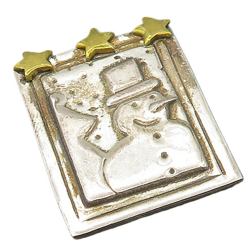 FAR FETCHED 925 Silver  Vintage Two Tone Snowman & Stars Brooch Pin  BP7028
