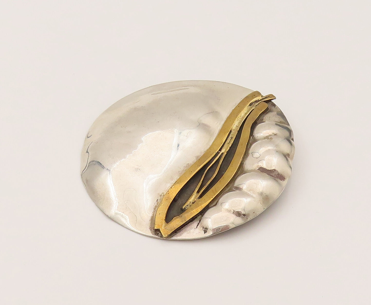 SACHS 925 Sterling Silver Vintage Two Tone Round Modernist Brooch Pin BP10218