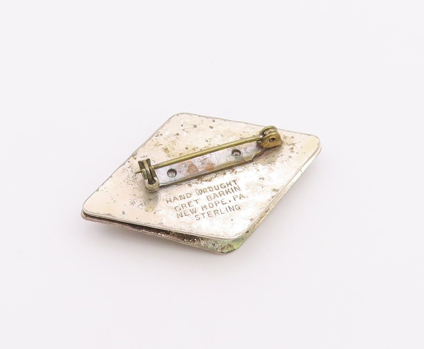 GRET BARKIN 925 Silver  Vintage Modernist Diamond Shaped Brooch Pin  BP8107