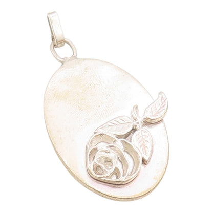 POLAND 925 Sterling Silver  Vintage Shiny Rose Flower Motif Pendant  PT16699
