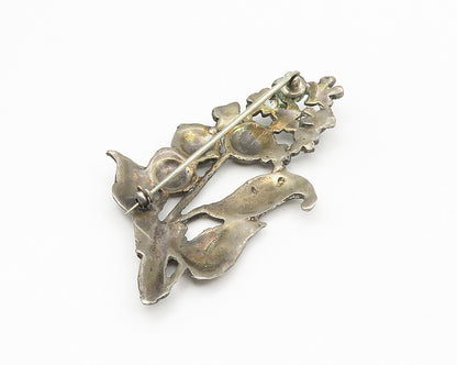 925 Sterling Silver  Vintage Dark Tone Flower Bouquet Motif Brooch Pin  BP5318