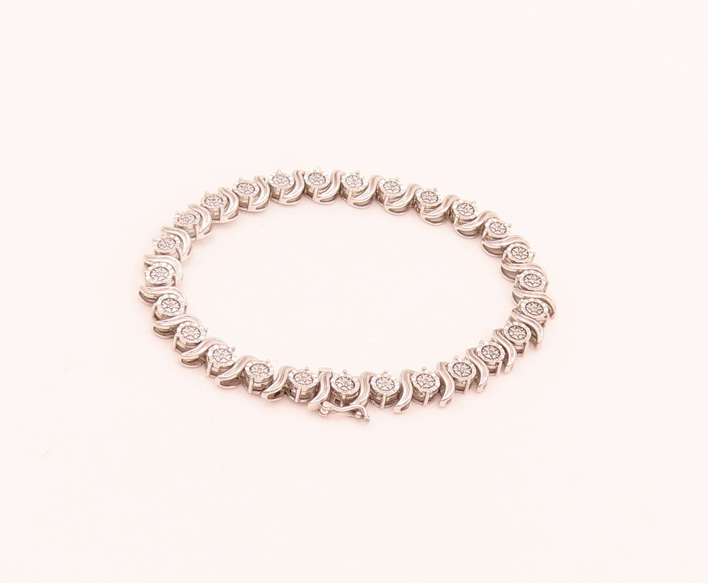 925 Silver Vintage Swirly S & Diamonds Circular Alternat Link Bracelet BT10044