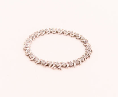 925 Silver Vintage Swirly S & Diamonds Circular Alternat Link Bracelet BT10044