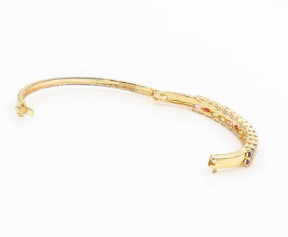 925 Sterling Silver Vintage Bracelet Gold Plated Multi Gemstone Bangle  BT11597
