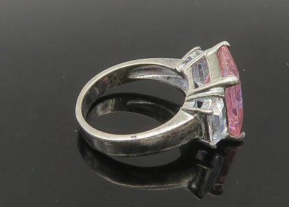 925 Sterling Silver Vintage Pink & White Cubic Zirconia Band Ring Sz 6 RG22289