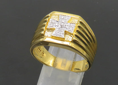 925 Silver  Vintage Genuine Diamond Cross Large Dome Band Ring Sz 12  RG21194