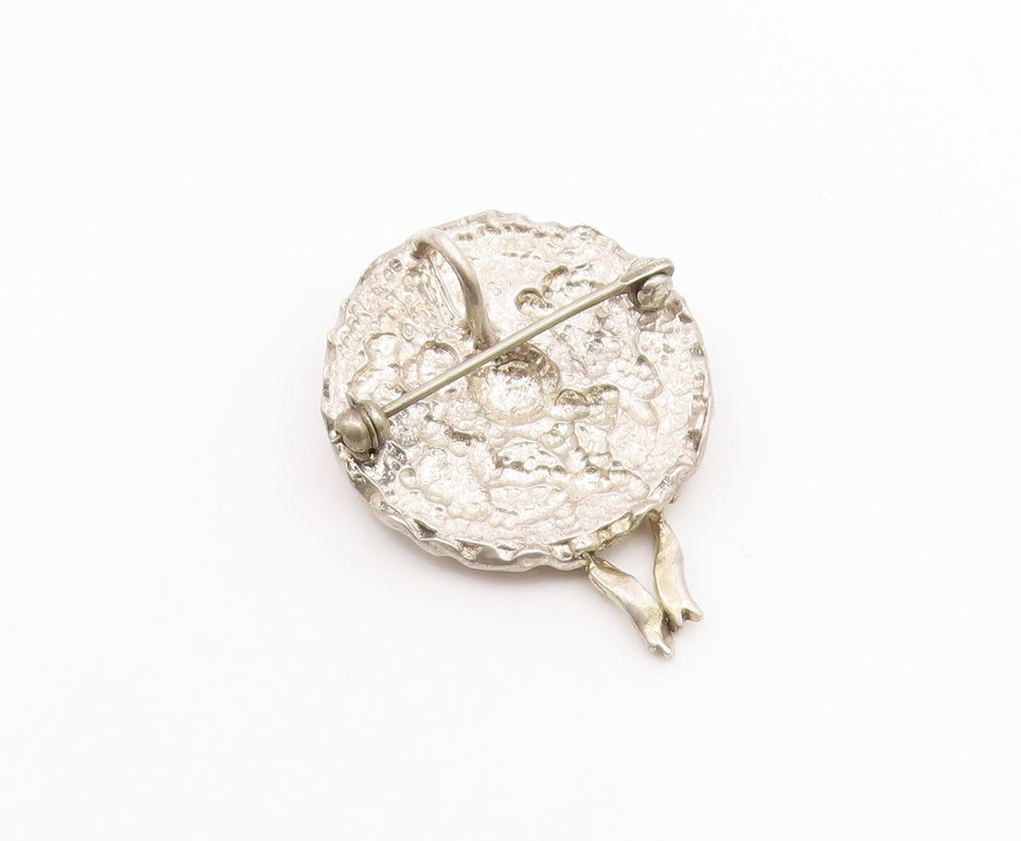 925 Sterling Silver  Vintage Shiny Floral Bow Tied Ribbon Brooch Pin  BP7805