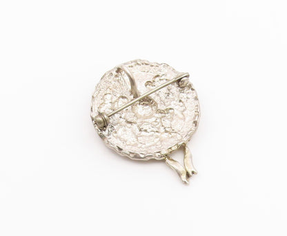 925 Sterling Silver  Vintage Shiny Floral Bow Tied Ribbon Brooch Pin  BP7805