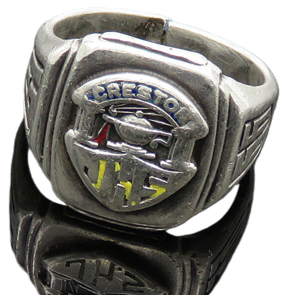 REED & BARTON 925 Silver  Vintage Antique Creston JHS Band Ring Sz 8  RG20076