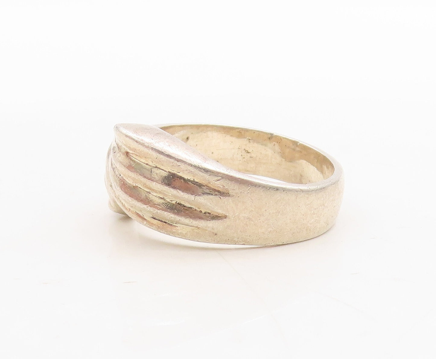 925 Sterling Silver Vintage Ring Minimalist Designer Grooved  Sz 8.5  RG31690