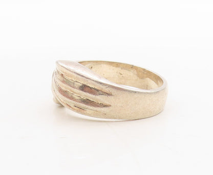 925 Sterling Silver Vintage Ring Minimalist Designer Grooved  Sz 8.5  RG31690