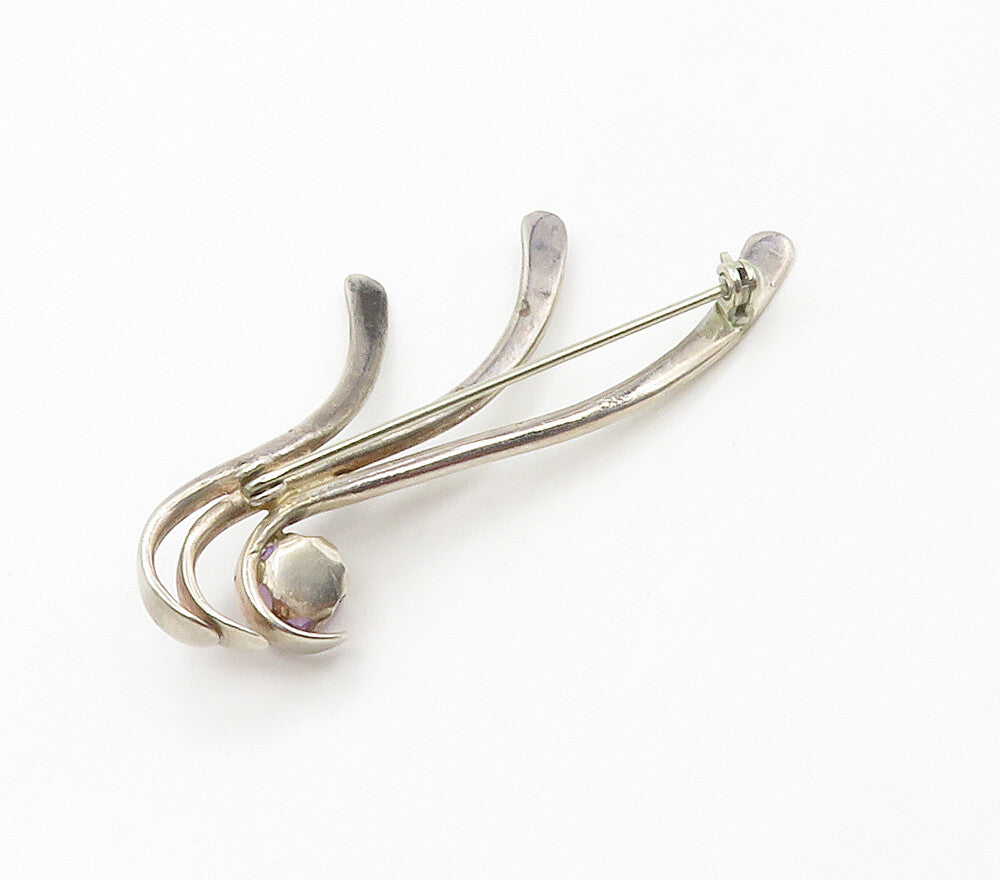 925 Sterling Silver  Vintage Prong Set Amethyst Swirl Brooch Pin  BP6046