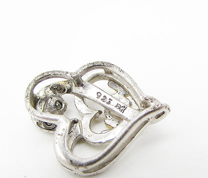 925 Sterling Silver  Genuine Diamond Mom Love Heart Slider Pendant  PT2163