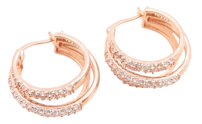 925 Sterling Silver Vintage Earrings Gold Plated Triple Row CZ Hoops  EG14327