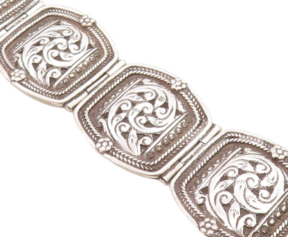 925 Sterling Silver  Vintage Antique Floral Swirl Wheat Chain Bracelet  BT2908