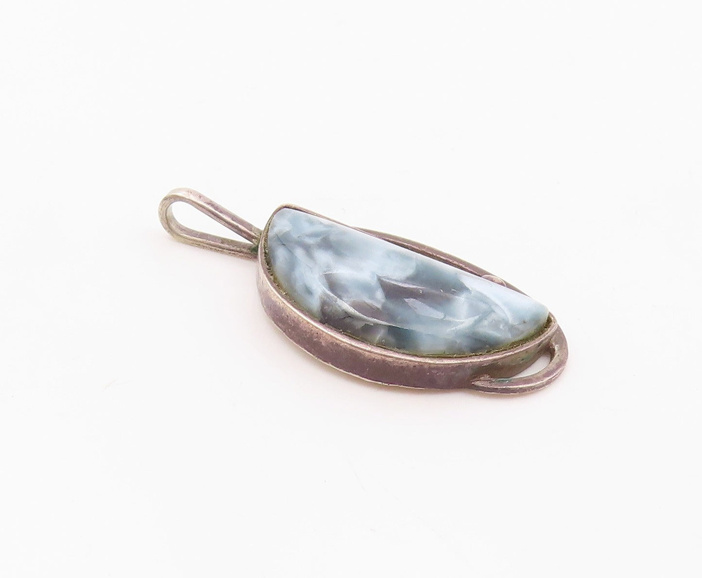 POLAND 925 Sterling Silver Vintage Mother Of Pearl Half Circle Pendant PT19632