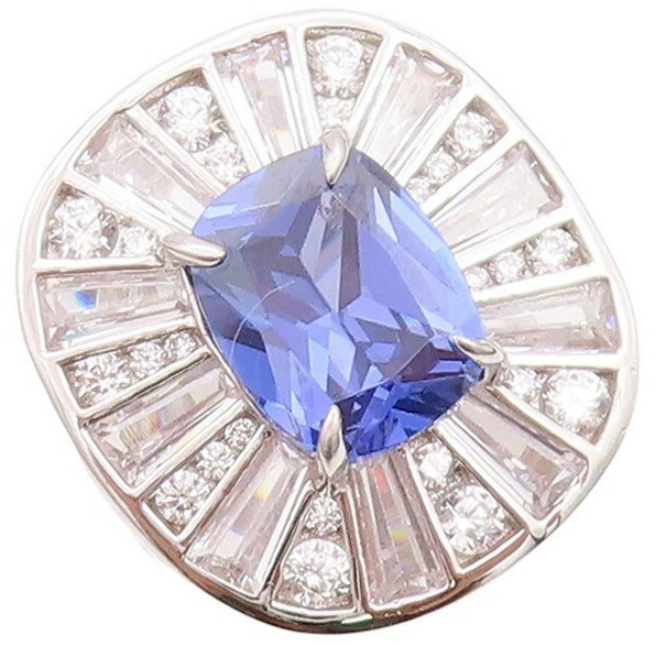 925 Sterling Silver Vintage Ring Rectangle Cut Sapphire Halo Topaz Sz 7  RG30265