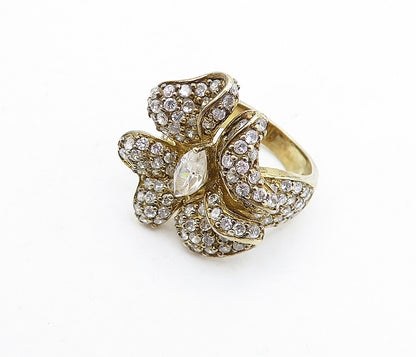 925 Sterling Silver  Vintage Cubic Zirconia Floral Cocktail Ring Sz 7  RG5185