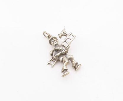 925 Sterling Silver  Vintage Shiny Man Carrying Ladder & Cat Pendant  PT17456