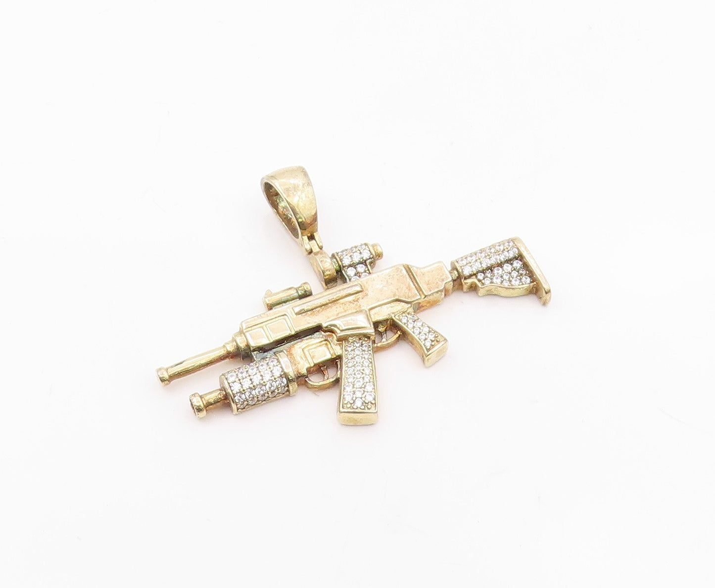 925 Sterling Silver  Vintage Shiny Cubic Zirconia Machine Gun Pendant  PT18421