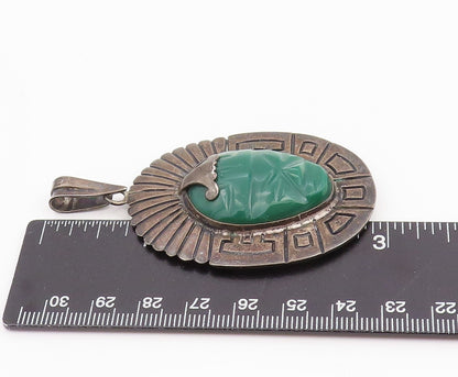 925 Sterling Silver Vintage Pendant MEXICO TAXCO Carved Green Onyx Mask  PT26044