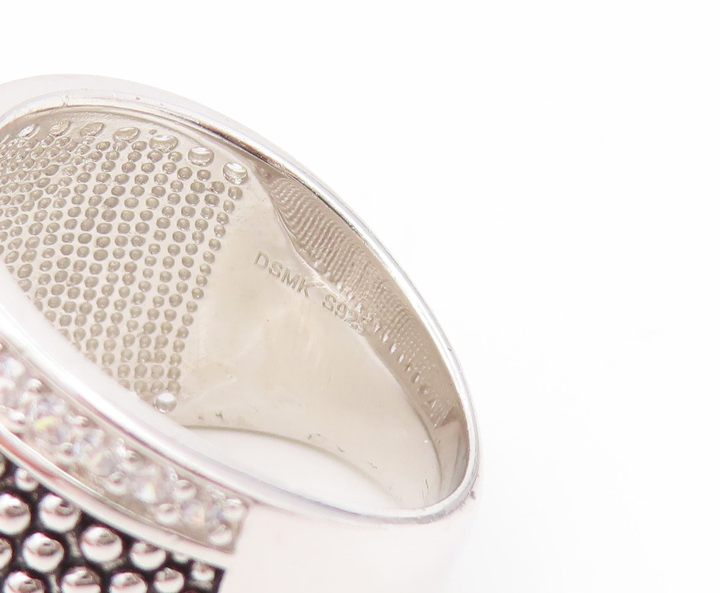 925 Sterling Silver Vintage Ring CZ Caviar Beaded Statement Band Sz 9.5 RG35252