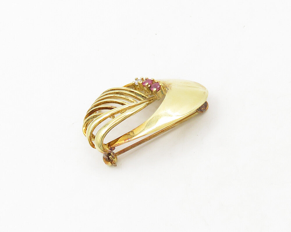 AMERIK 925 Silver  Vintage Pink & White Topaz Gold Plated Brooch Pin  BP7531