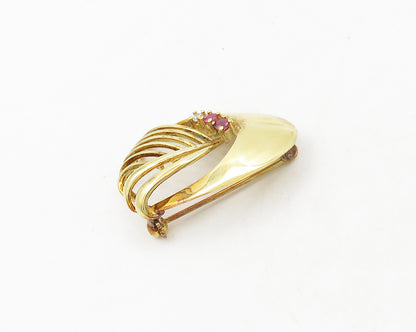 AMERIK 925 Silver  Vintage Pink & White Topaz Gold Plated Brooch Pin  BP7531
