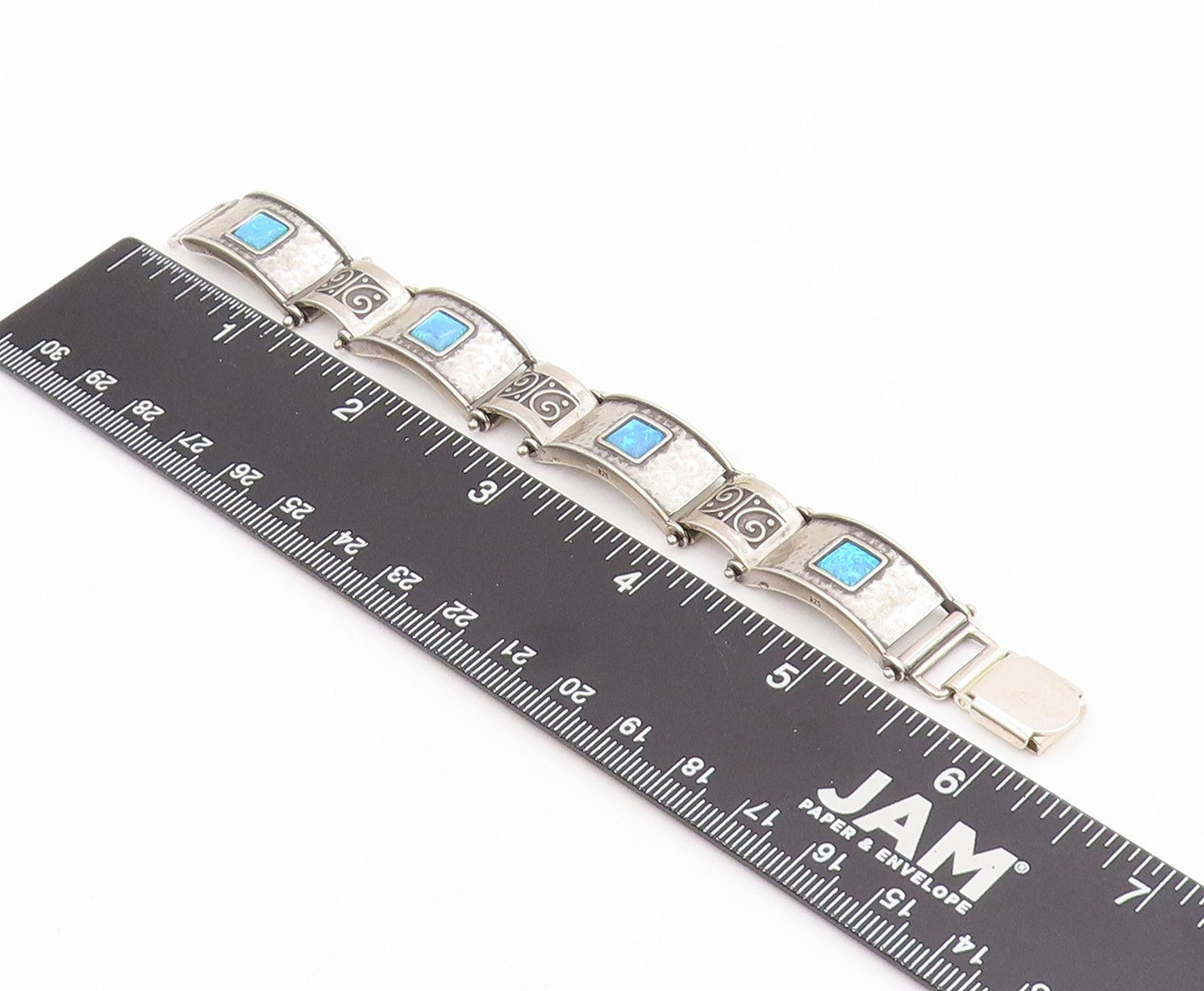 925 Sterling Silver Vintage Bracelet SHABLOOL ISRAEL Opal Hammered Link  BT11443