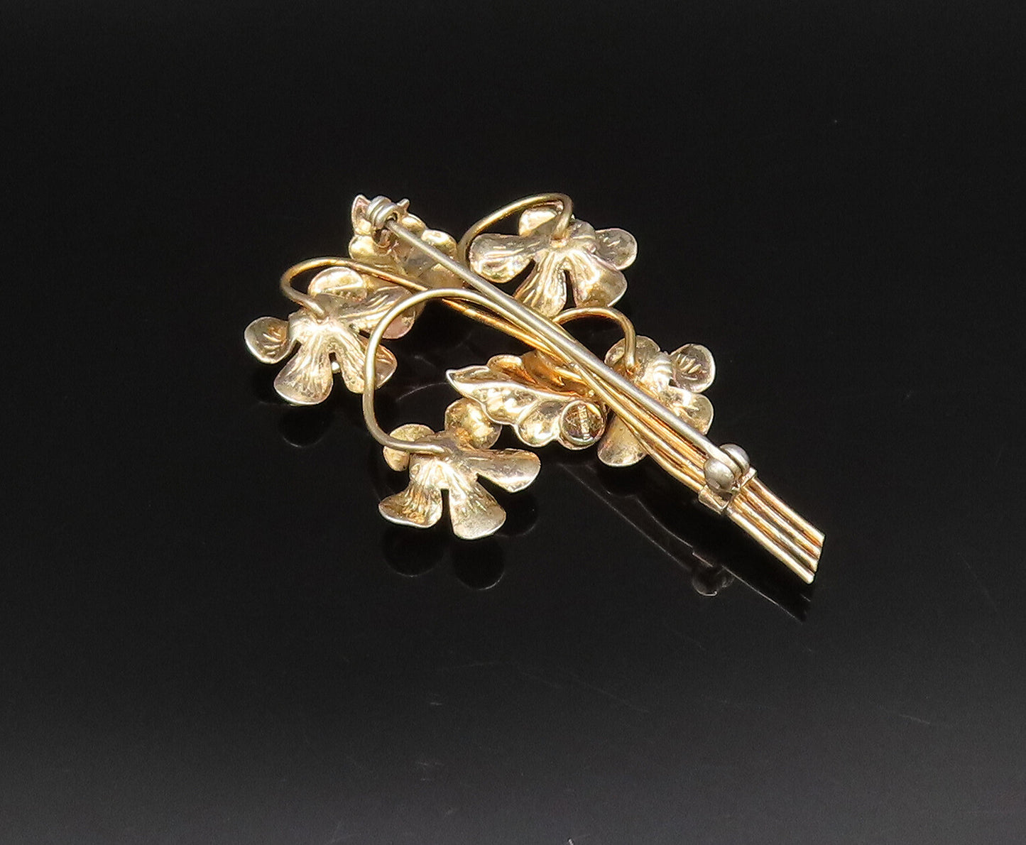 925 Silver  Vintage Gold Plated Bouquet Of Stem Flowers Brooch Pin  BP9961