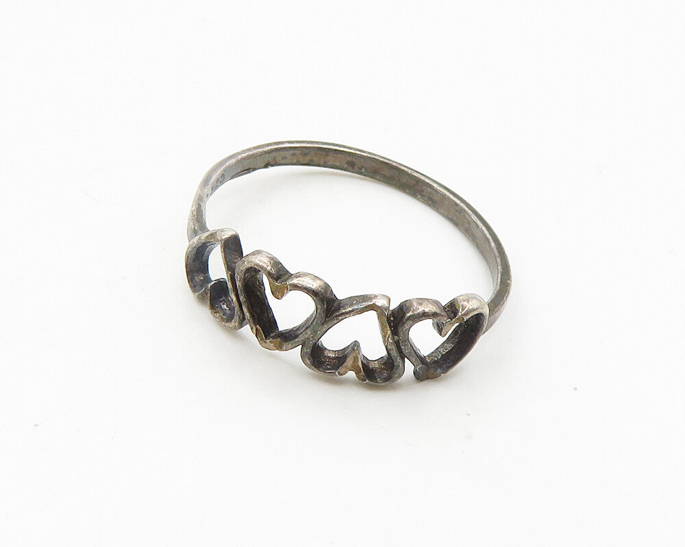 925 Sterling Silver  Vintage Up & Down Open Love Heart Band Ring Sz 7  RG19079