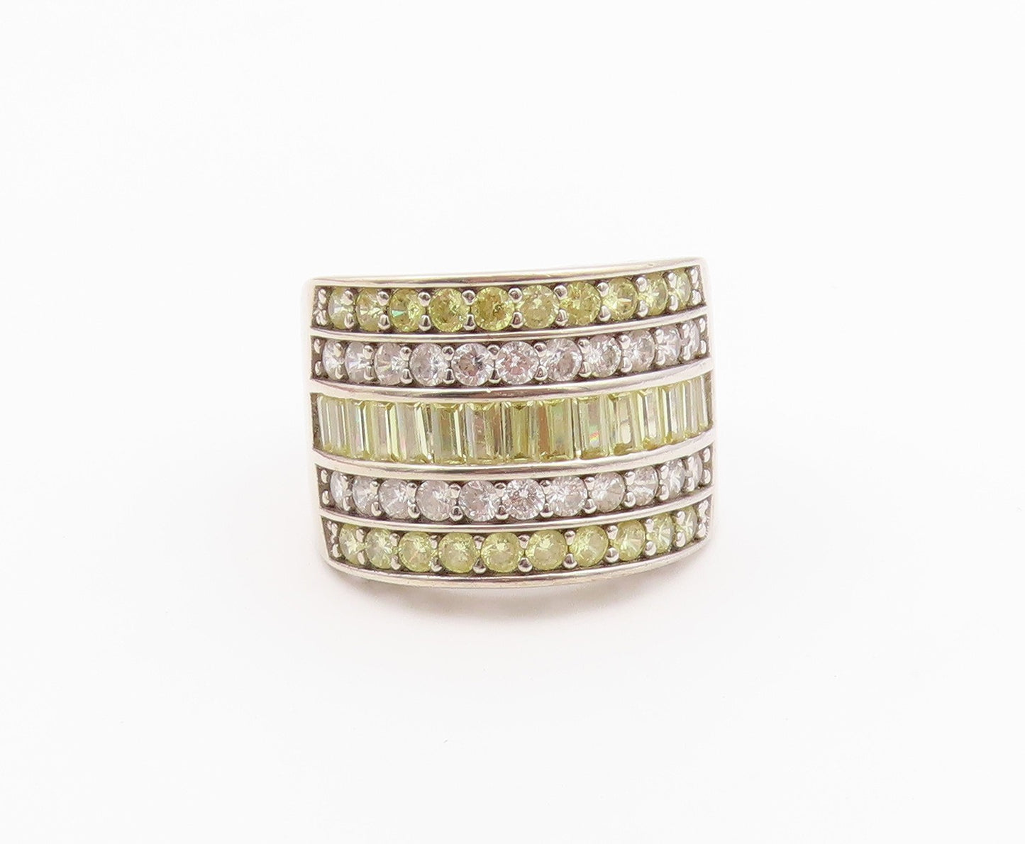 925 Sterling Silver Vintage Ring Topaz Multirow Statement Band  Sz 10  RG36495