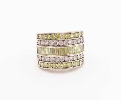 925 Sterling Silver Vintage Ring Topaz Multirow Statement Band  Sz 10  RG36495