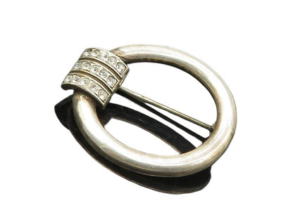 925 Sterling Silver  Vintage Cubic Zirconia Open Circle Brooch Pin  BP3605