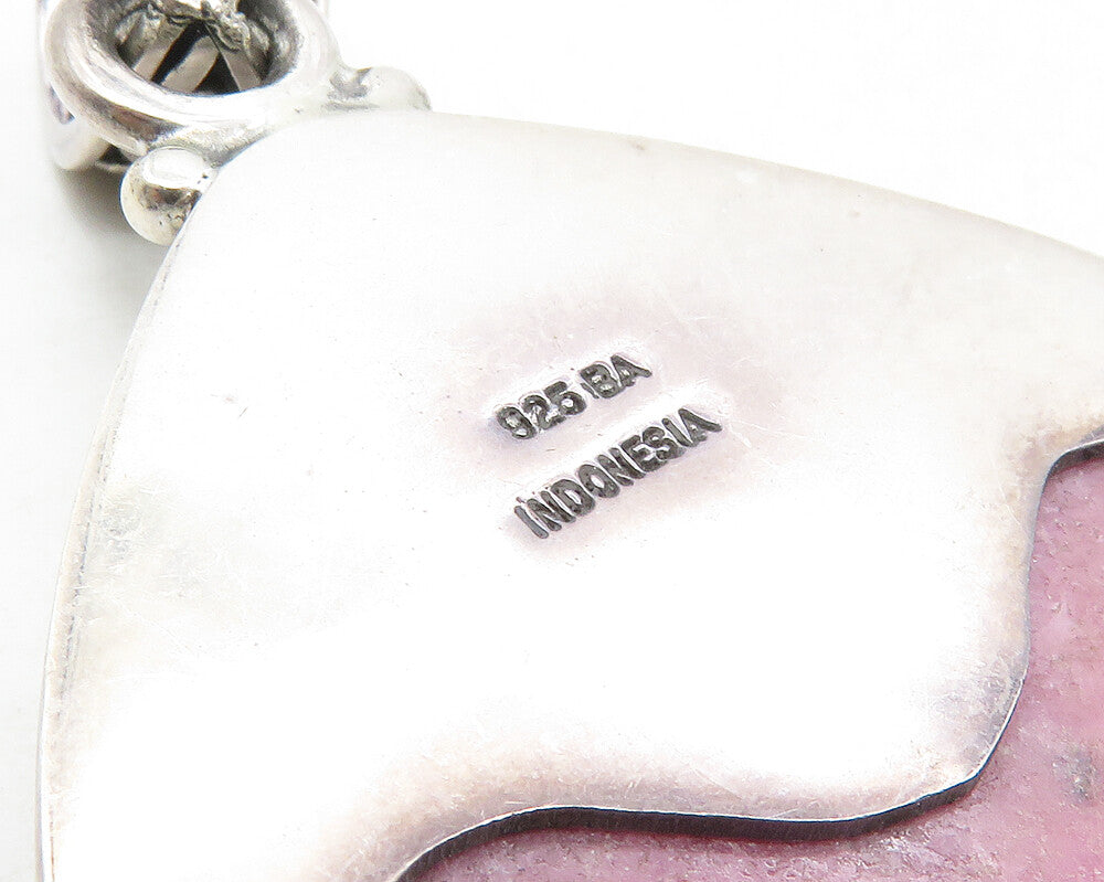 BALI 925 Sterling Silver  Vintage Rhodonite Swirl Pattern Drop Pendant  PT7746
