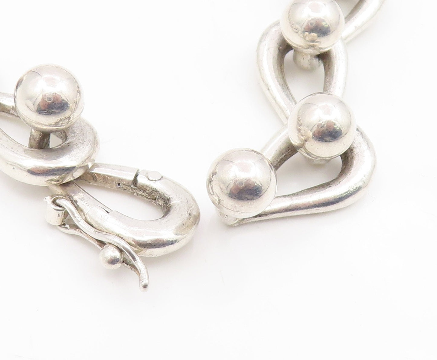 925 Sterling Silver Vintage Necklace Interlocking Bead Loop Link Heavy  NE4841