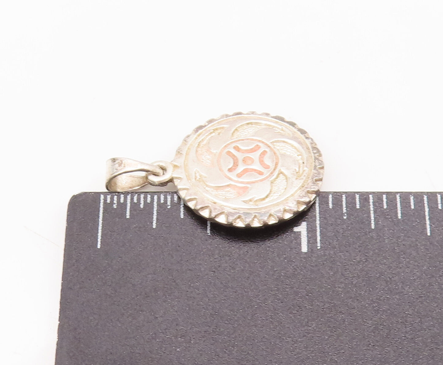925 Sterling Silver Vintage Pendant Carved Arrows Spikey Bored Coin  PT23022