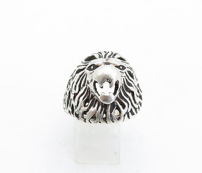 925 Sterling Silver  Vintage Sculpted Lion's Head Band Ring Sz 13  RG5329