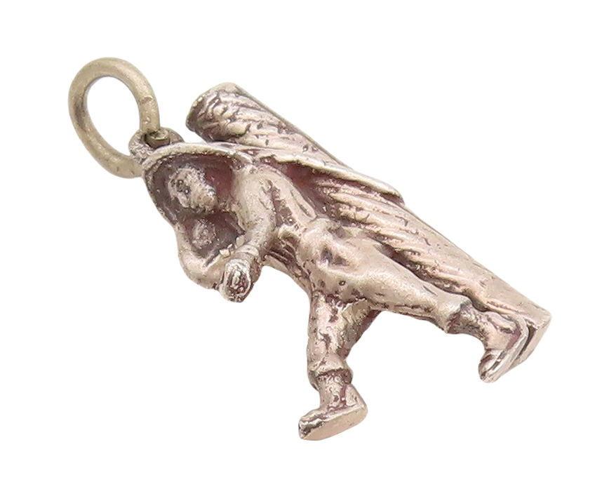 925 Sterling Silver Vintage Pendant Solid Carved Man Carrying Slab Charm PT23477