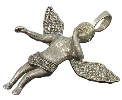 925 Sterling Silver  Vintage Cubic Zirconia Angel Motif Pendant  PT14880