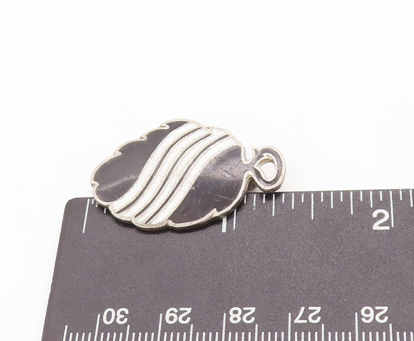 925 Sterling Silver Vintage Brooch Pin Antique Black & White Enameled  BP10884