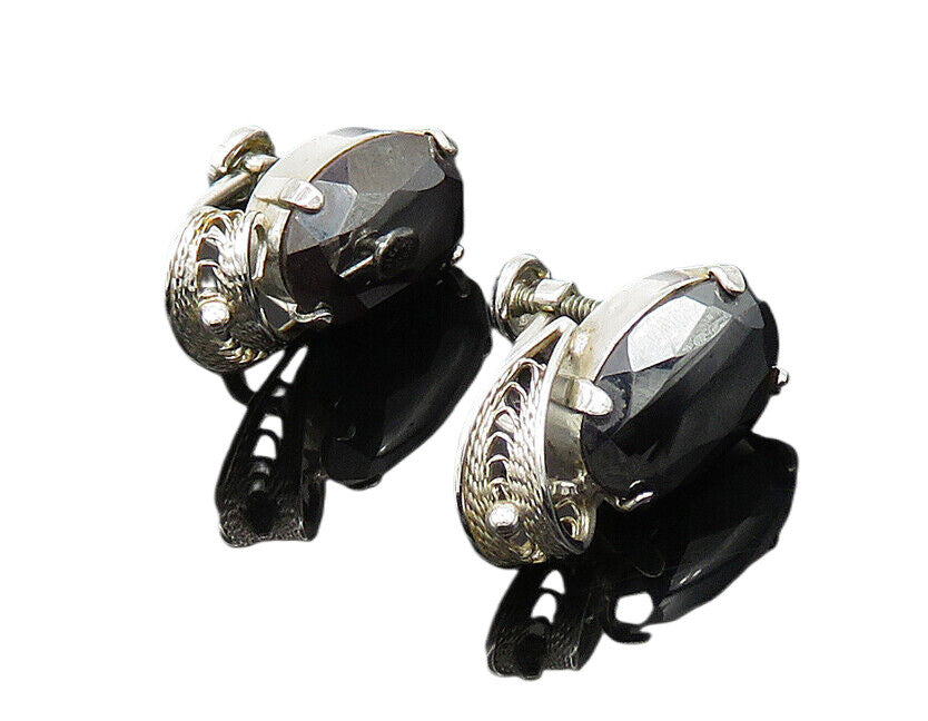VAN DELL 925 Sterling Silver  Vintage Hematite Non Pierce Earrings  EG10538