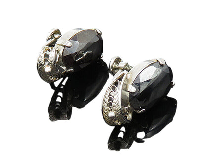 VAN DELL 925 Sterling Silver  Vintage Hematite Non Pierce Earrings  EG10538