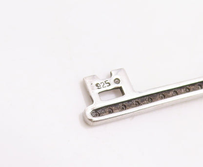 925 Sterling Silver Vintage Pendant Solid Cutout Diamonds Inlay Key  PT23704