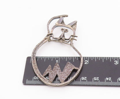 CARSI MEXICO 925 Silver Vintage Modernist Hammered Cat Brooch Pin  BP9408