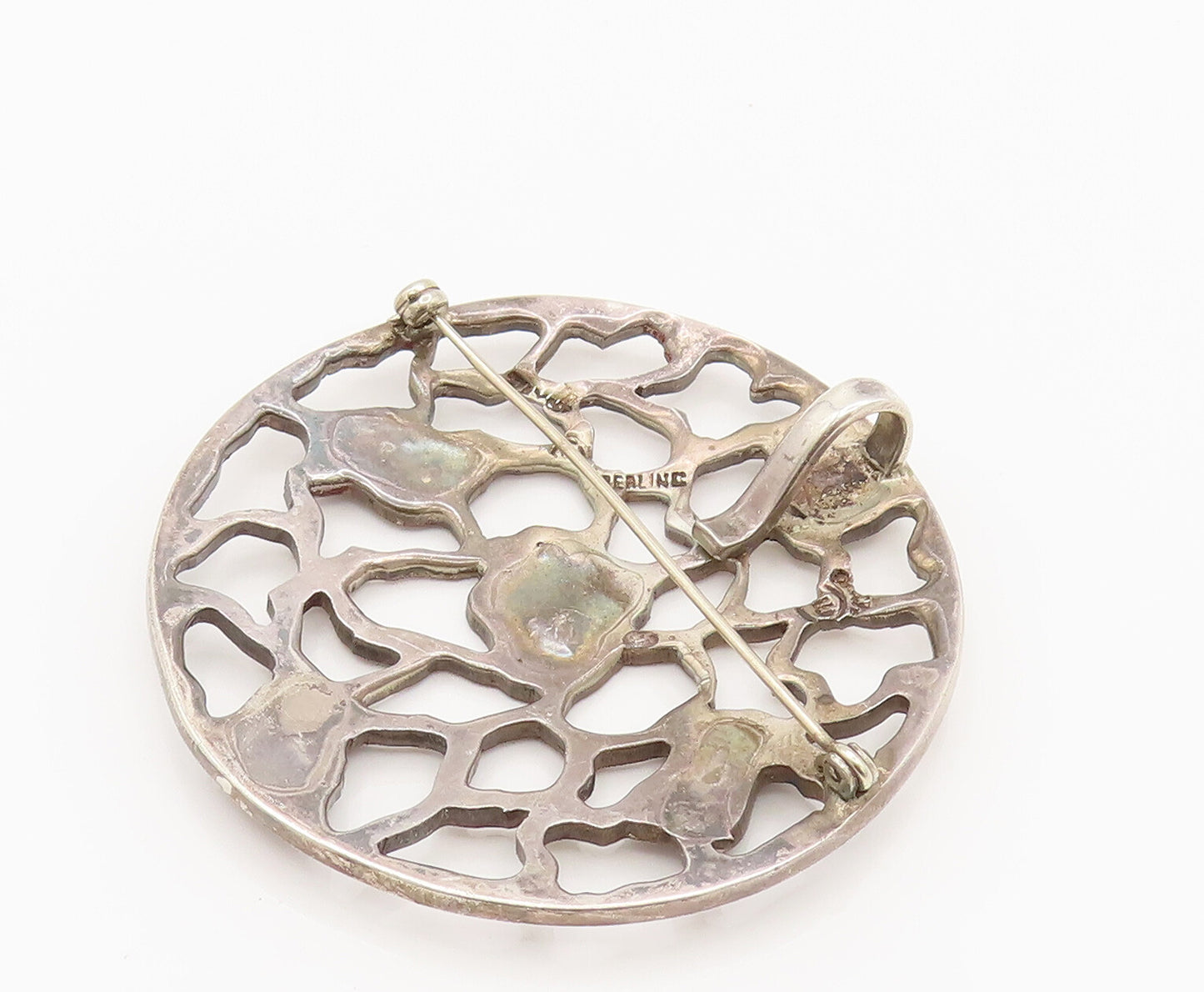MIGUEL MELENDEZ 925 Silver  Vintage Openwork Sodalite Brooch Pin  BP10126